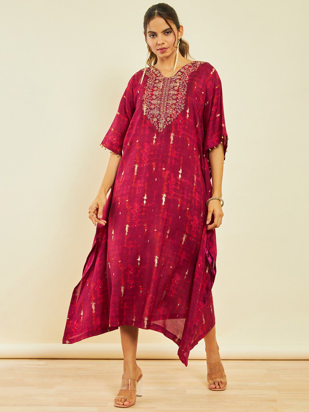 Soch Embroidered Ethnic Motifs Kimono Sleeves Kaftan Midi Dresses Price in India