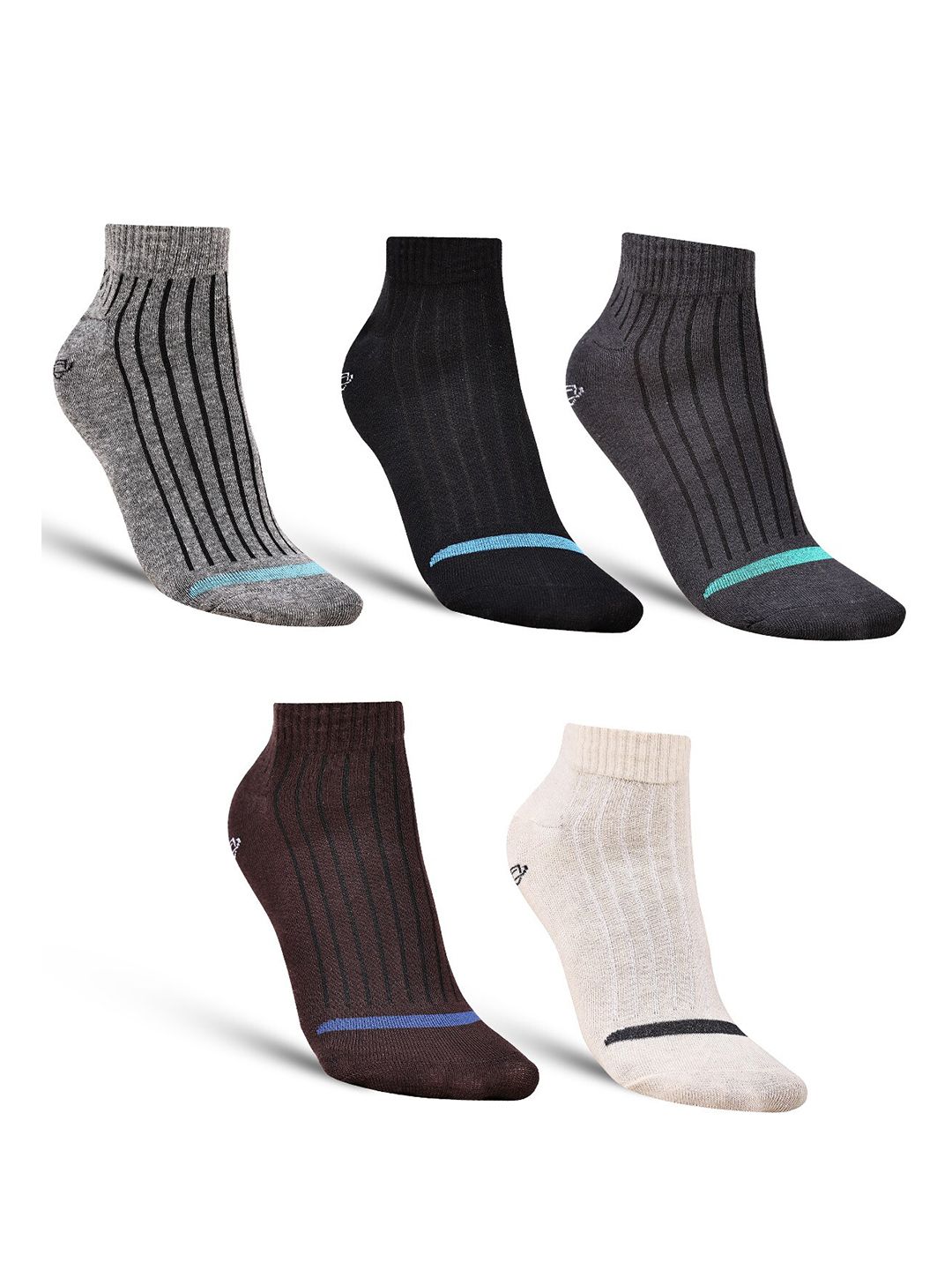 Dollar Socks Men Pack Of 5 Striped Pure Cotton Ankle-Length Socks