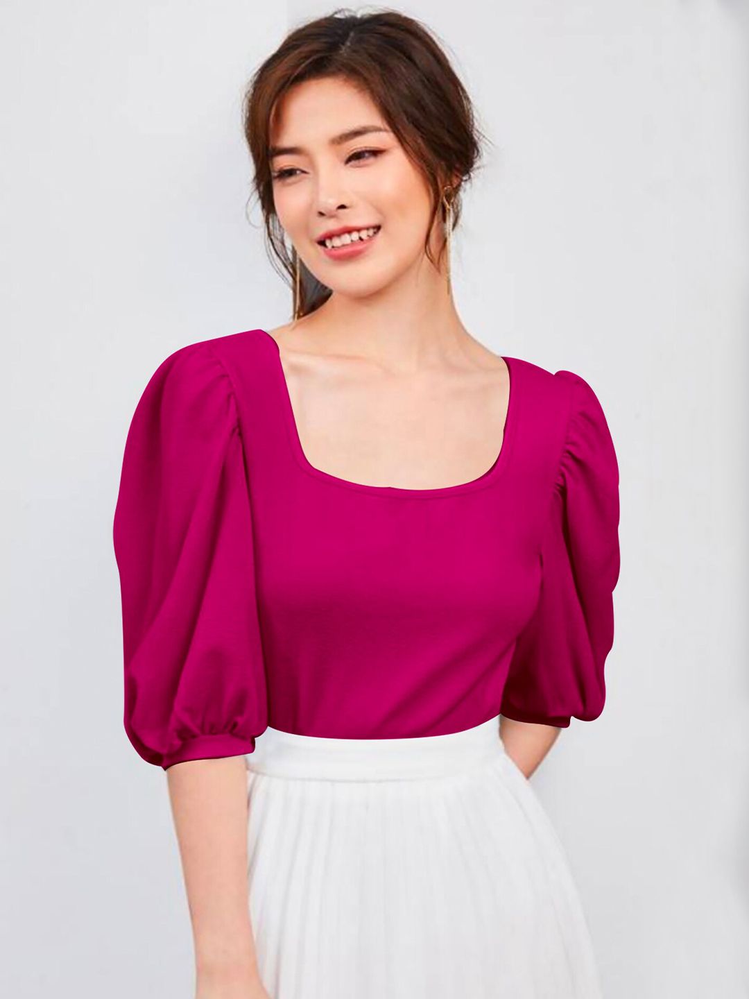 Dream Beauty Fashion Scoop Neck Puff Sleeves Top Price in India