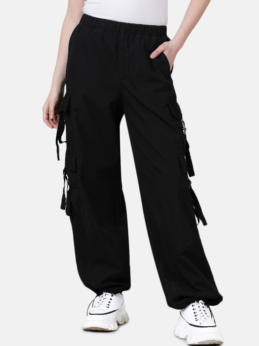Bene Kleed Women Loose Fit High-Rise Over Dyed Cargo Parachute Trouser Price in India
