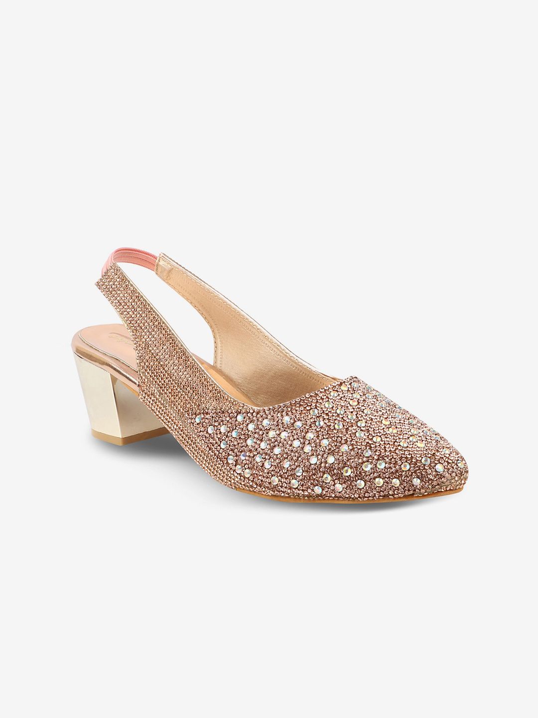 AXIUM Embellished Pointed Toe Party Block Mules With Backstrap