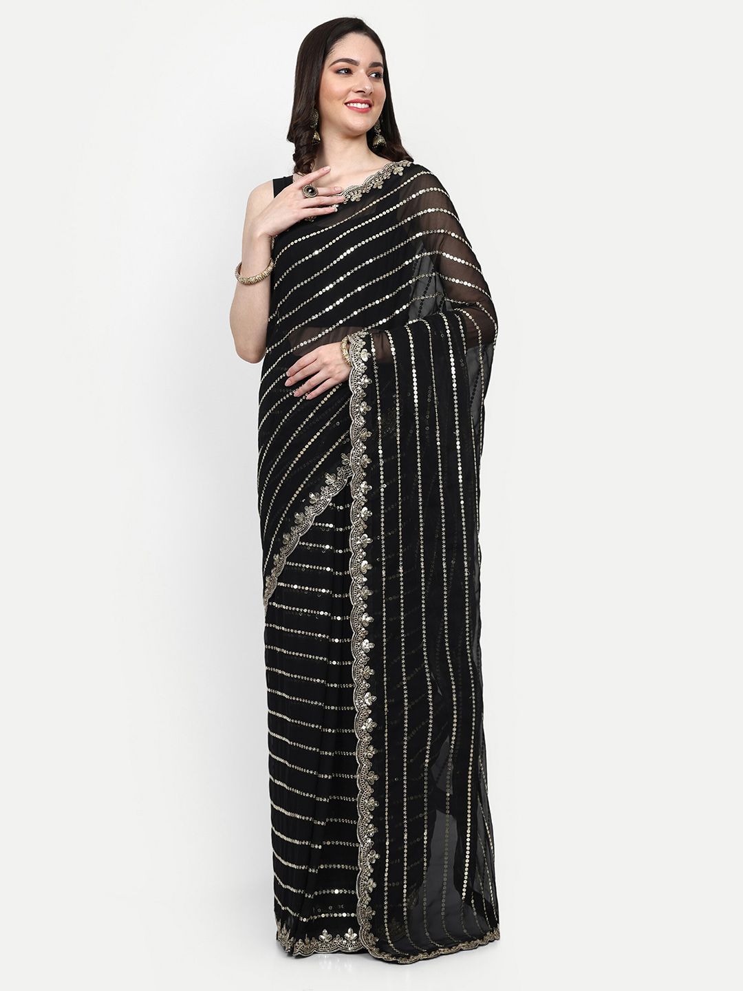 DWIZA ENTERPRISE Embellished Embroidered Sequined Pure Georgette Saree Price in India