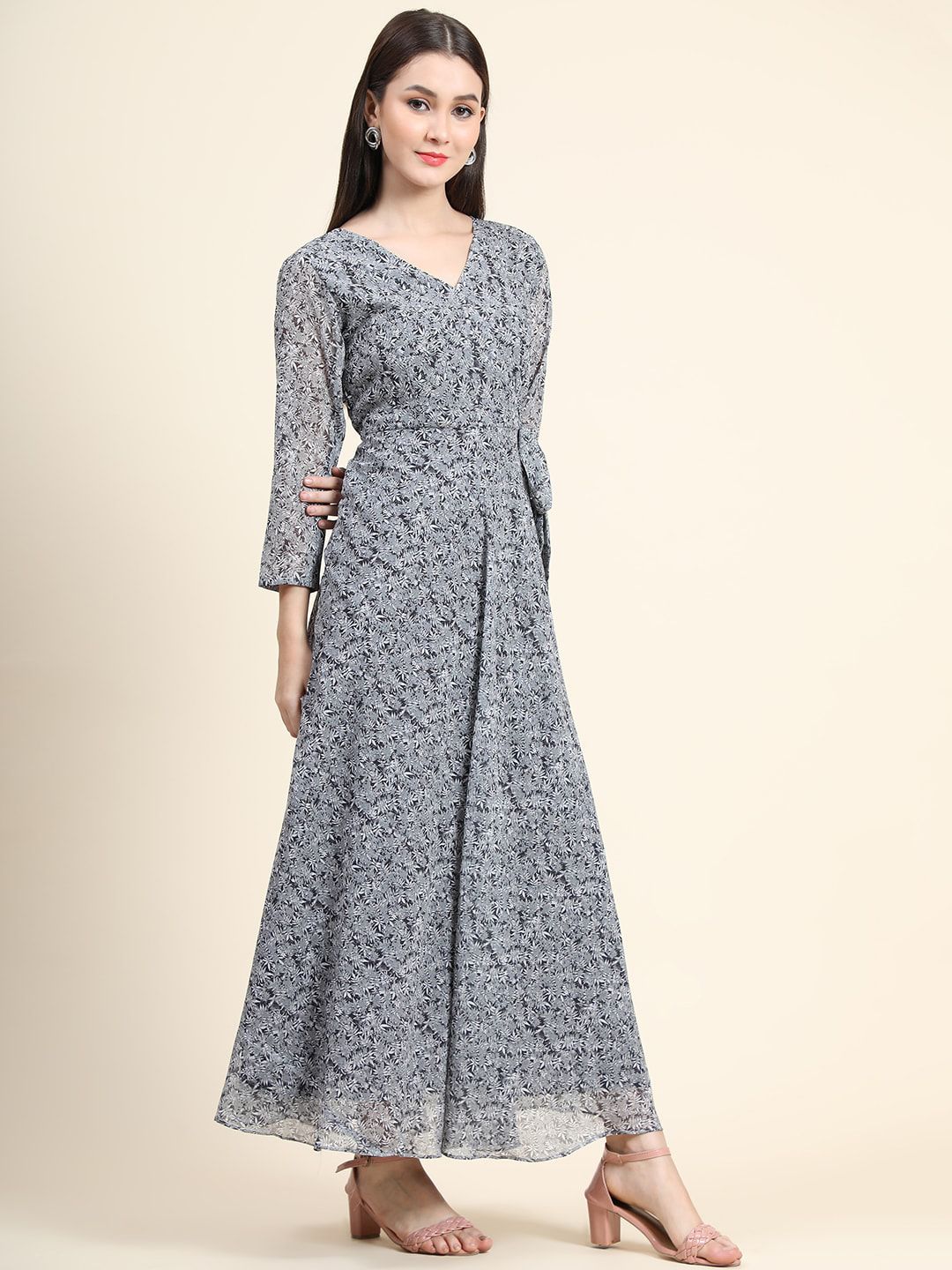 BLACK SCISSOR Floral Printed Georgette Wrap Maxi Dresses Price in India