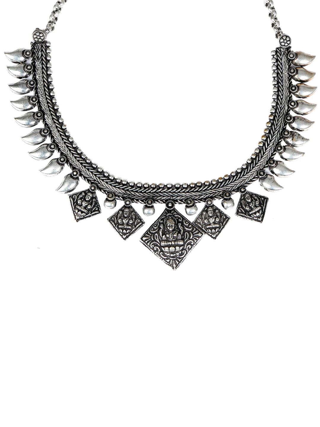 ZeroKaata Silver-Toned Metal Oxidised Necklace Price in India