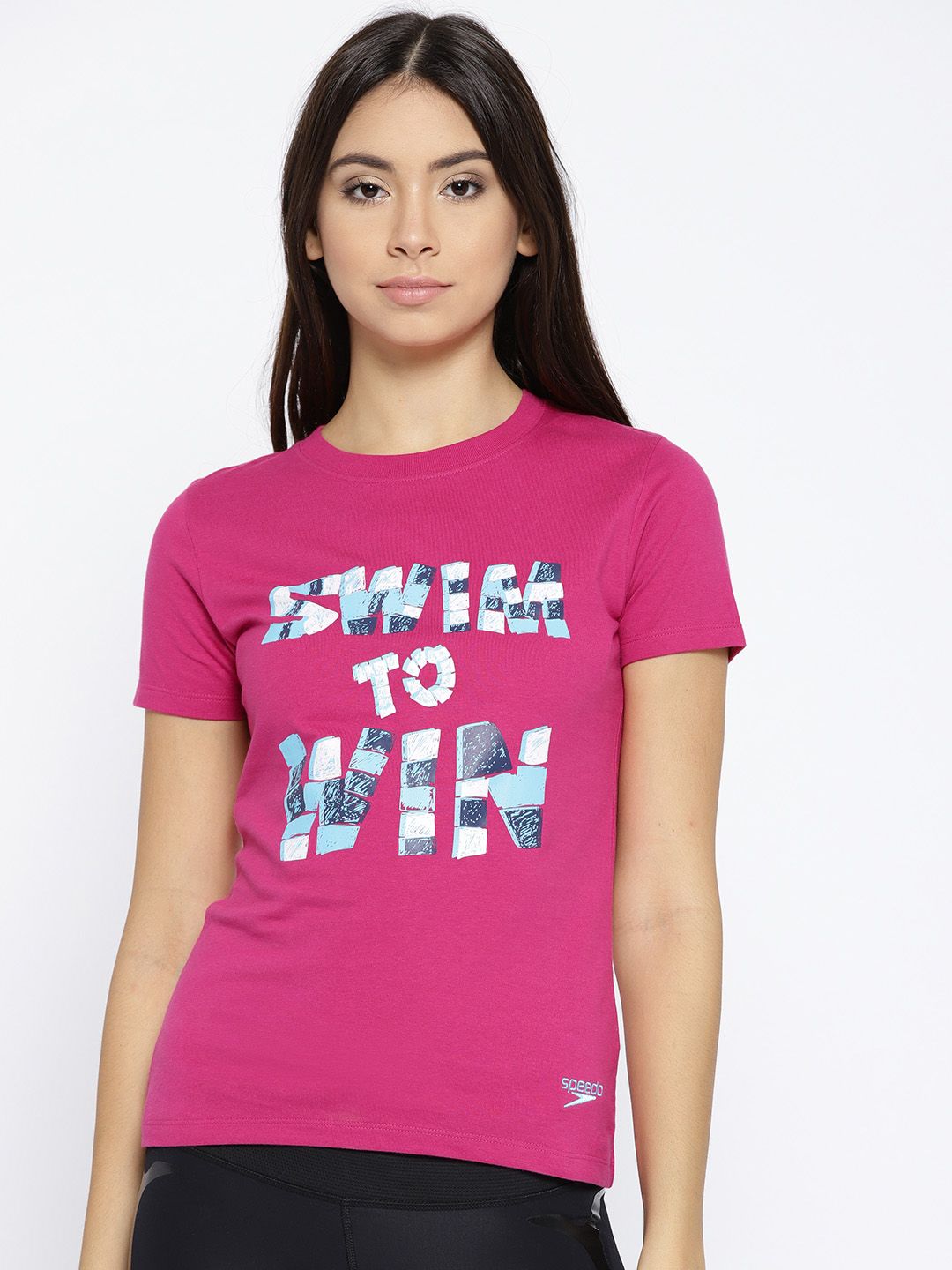 Speedo Women Pink Printed Round Neck T-shirt Price in India