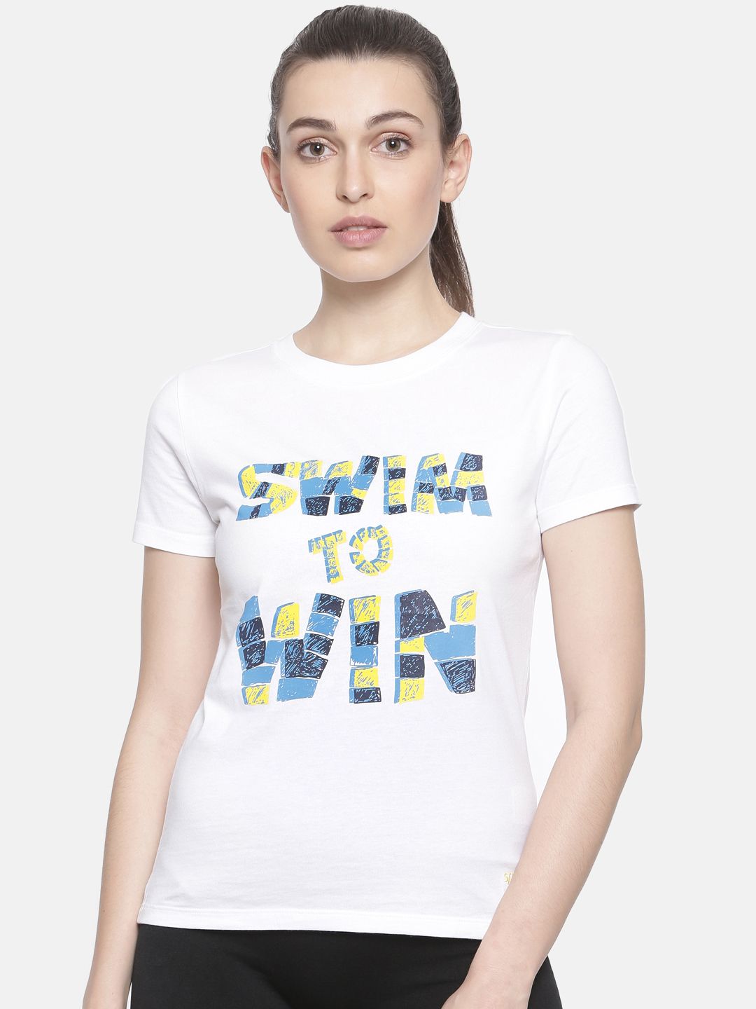Speedo Women White Printed Round Neck T-shirt Price in India