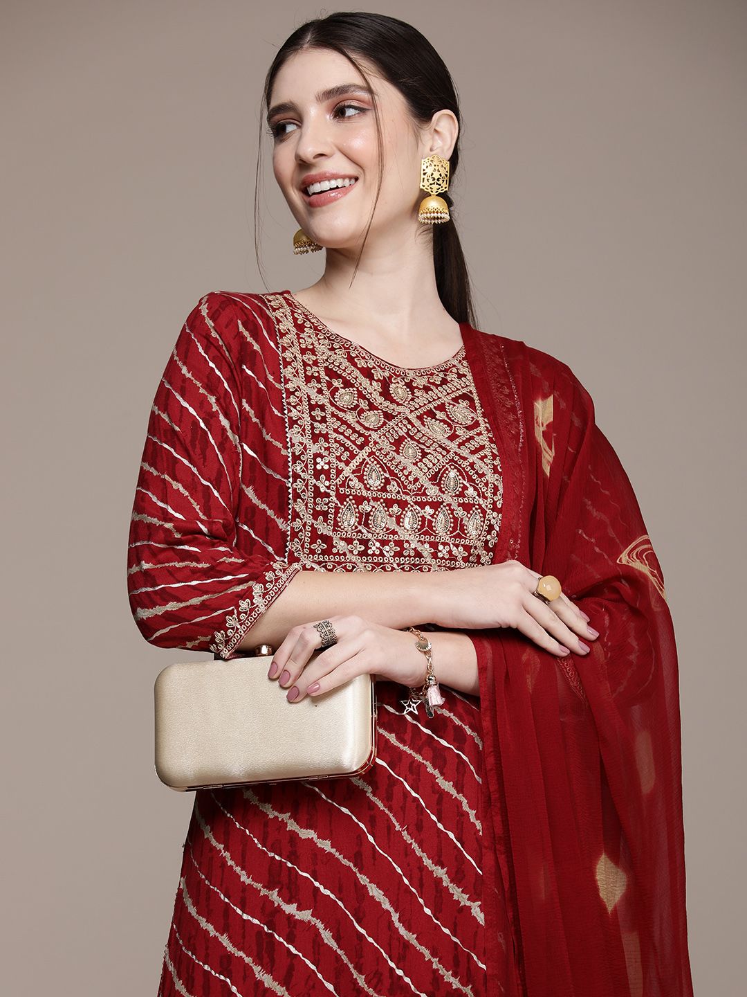 Anouk Women Ethnic Motifs Embroidered Sequinned Kurta with Trousers & With Dupatta Price in India
