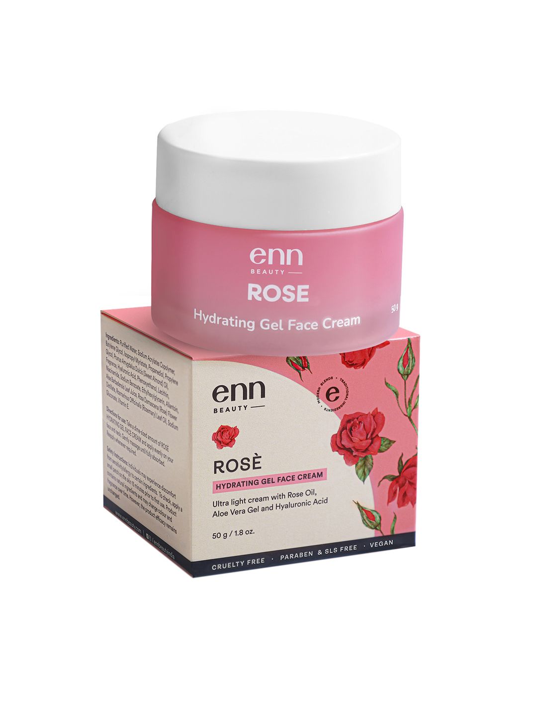 ENN Rose Gel Face Cream with Hyaluronic Acid for Oil-Free Non-Sticky Hydration - 50g