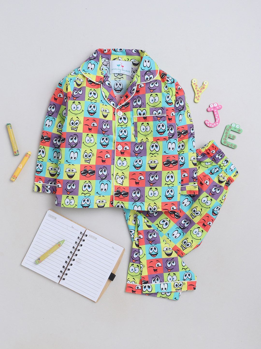 Knitting Doodles Kids Conversational Printed Shirt With Pyjamas