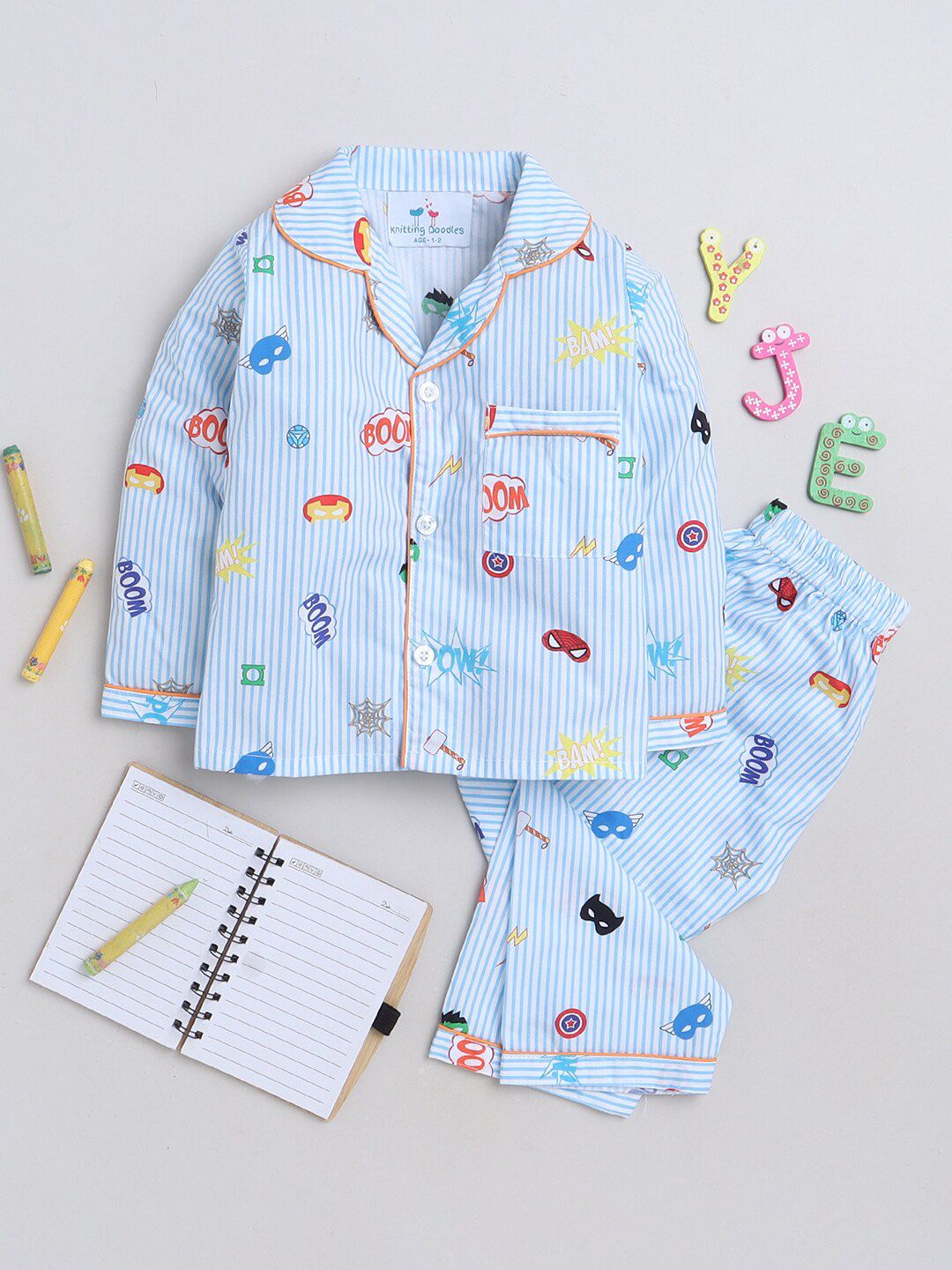 Knitting Doodles Kids Conversational Printed Shirt With Pyjamas