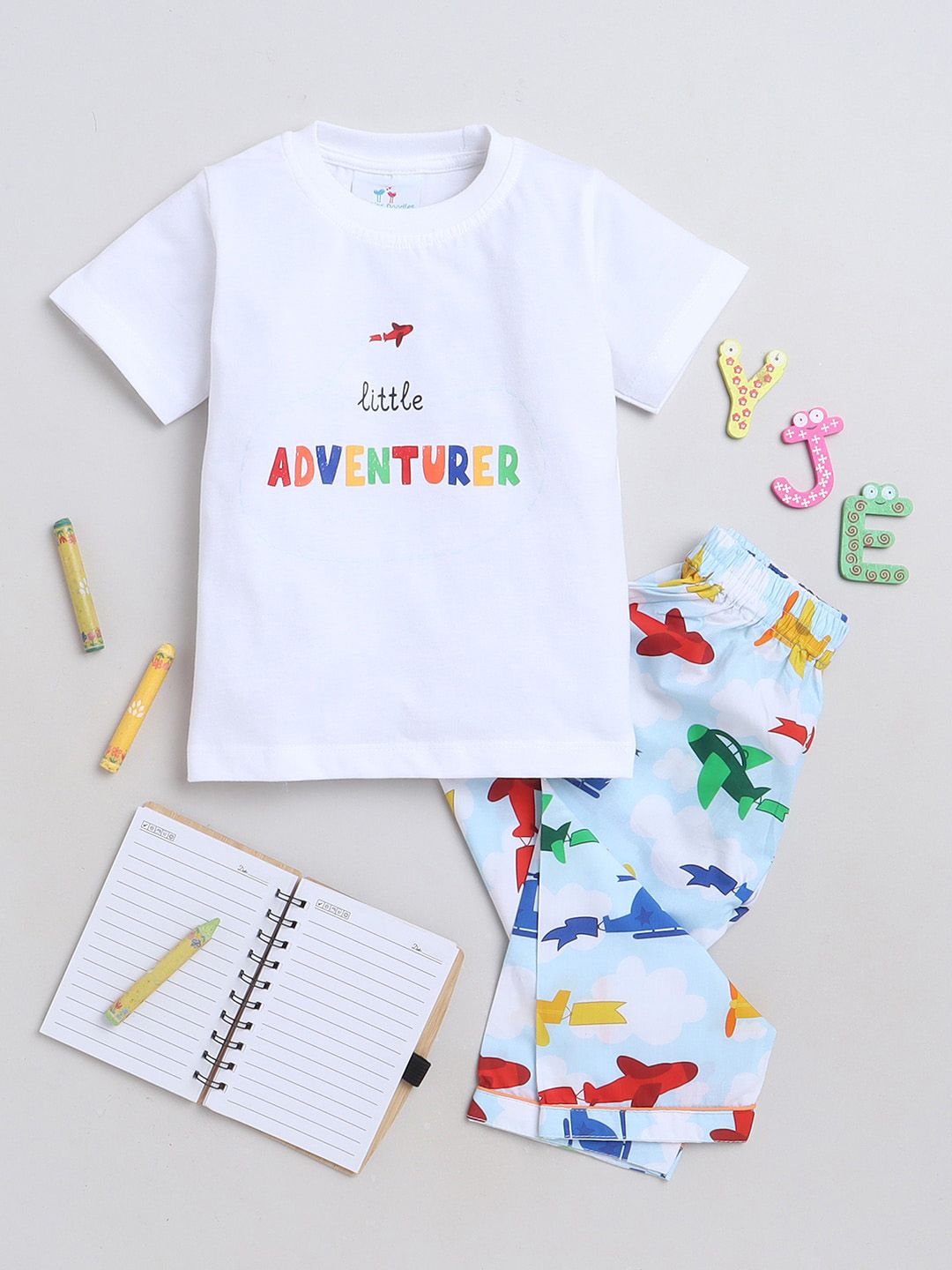 Knitting Doodles Kids Typography Printed Night suit