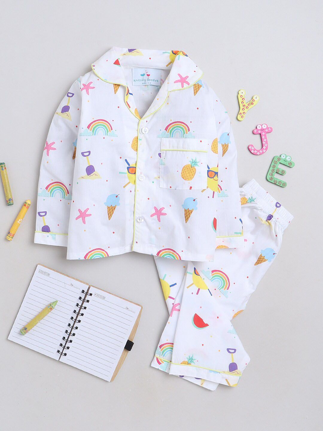 Knitting Doodles Kids Conversational Printed Shirt With Pyjamas