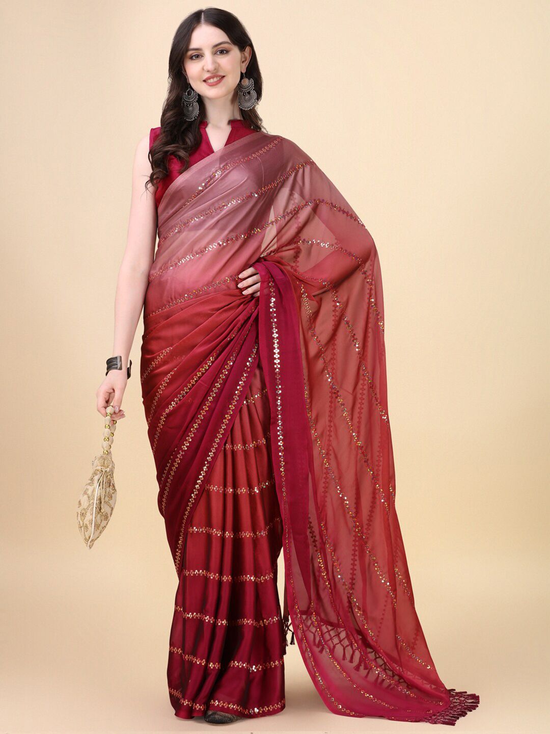 KALINI Embellished Sequinned Ombre Silk Blend Saree Price in India
