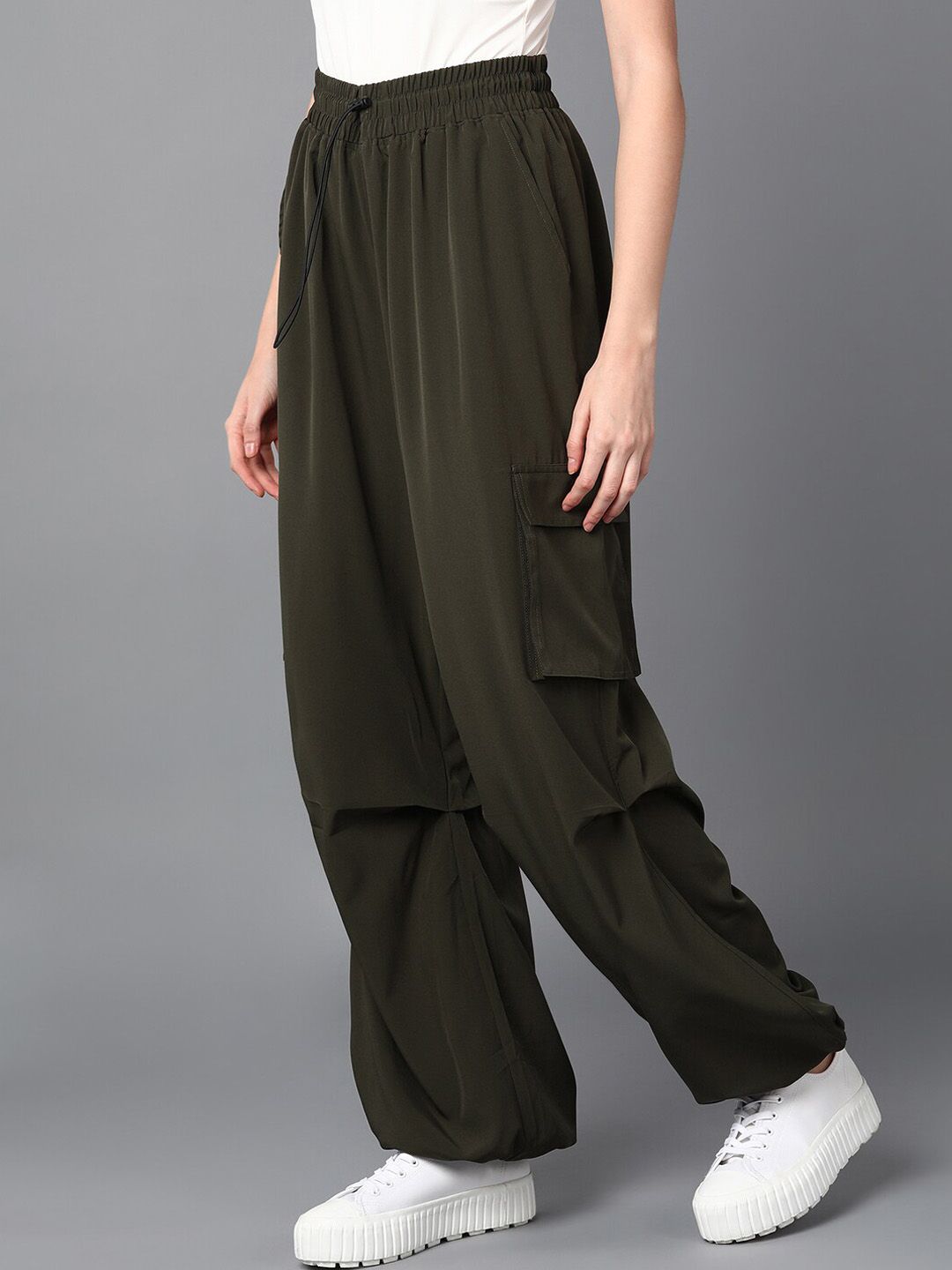The Roadster Lifestyle Co. Women Solid Baggy Fit Parachute Trouser Price in India