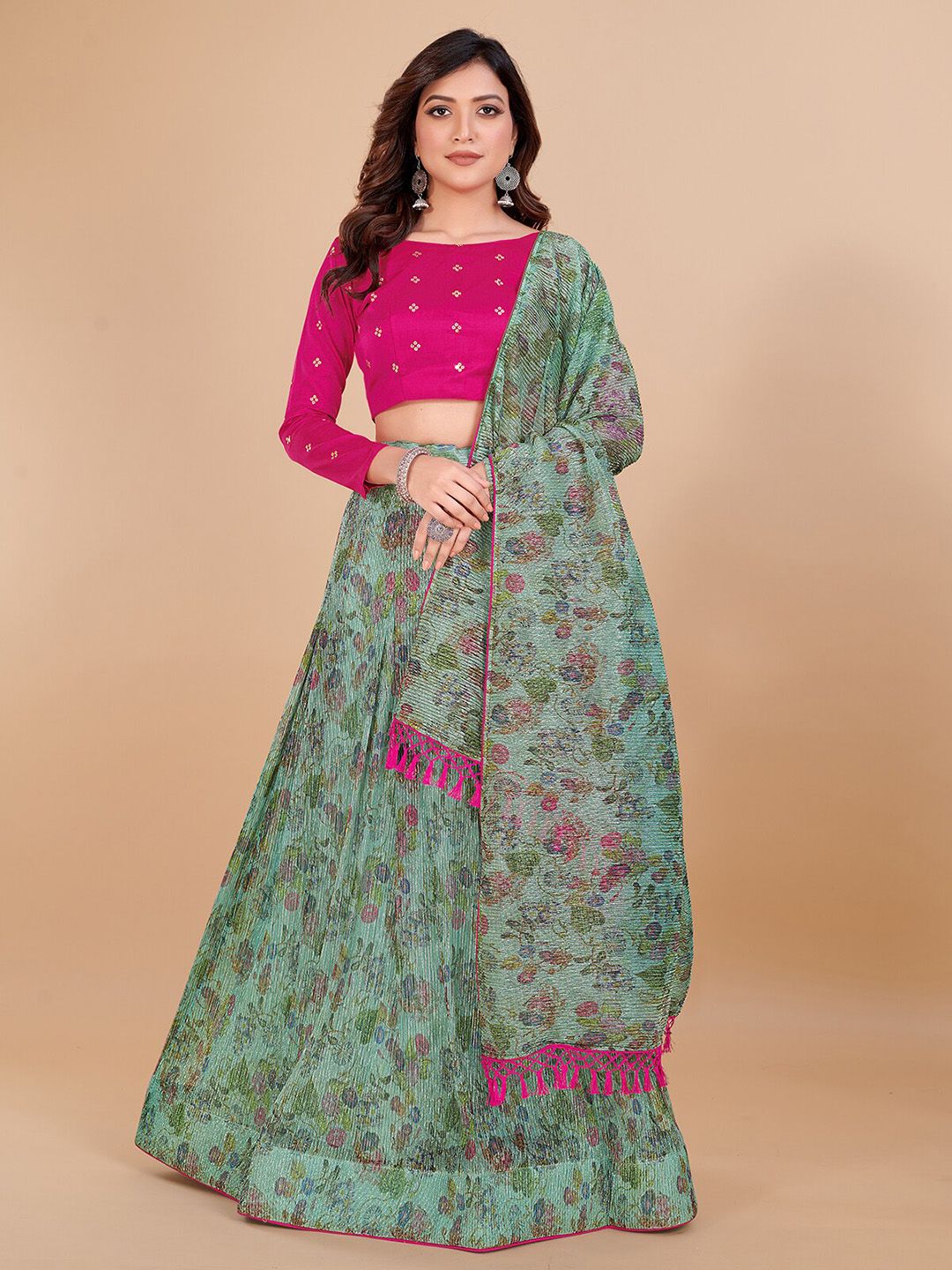 KALINI Floral Printed Embellished Ready to Wear Lehenga & Unstitched Blouse With Dupatta Price in India