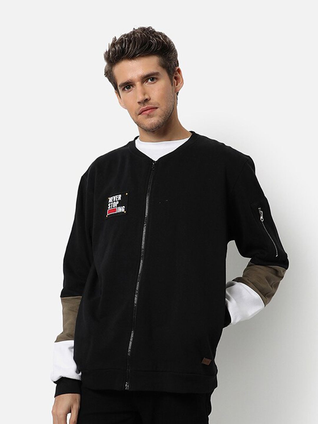 CAHOOT Campus Sutra Men Black Cotton Front-Open Sweatshirt