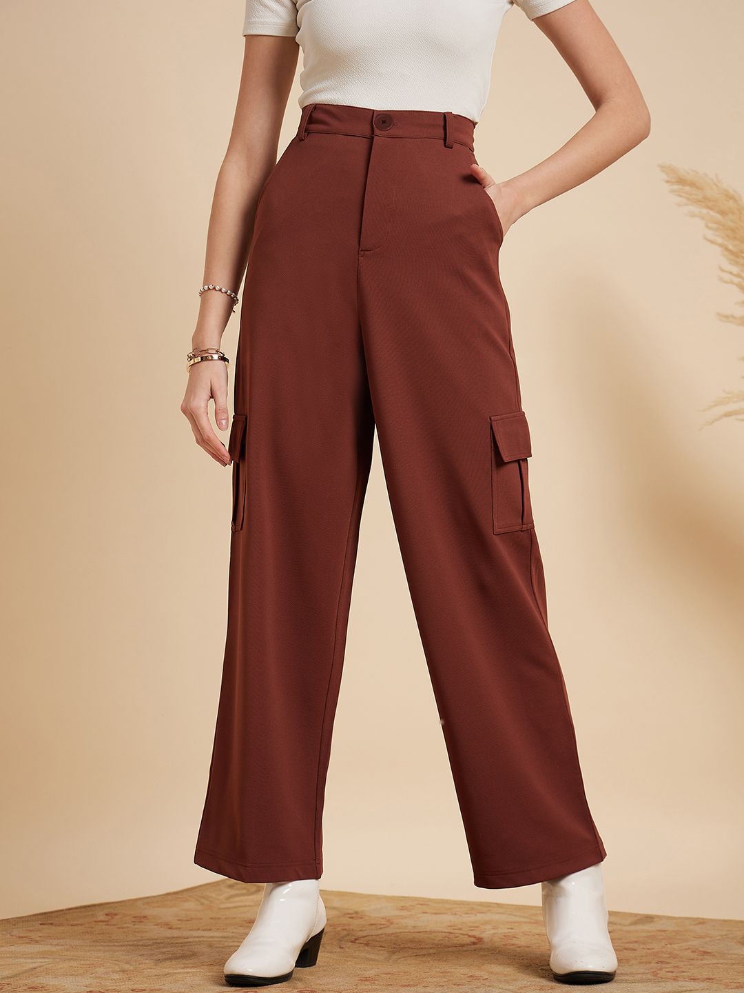MINT STREET Women Tailored Straight Fit Parallel Trousers Price in India