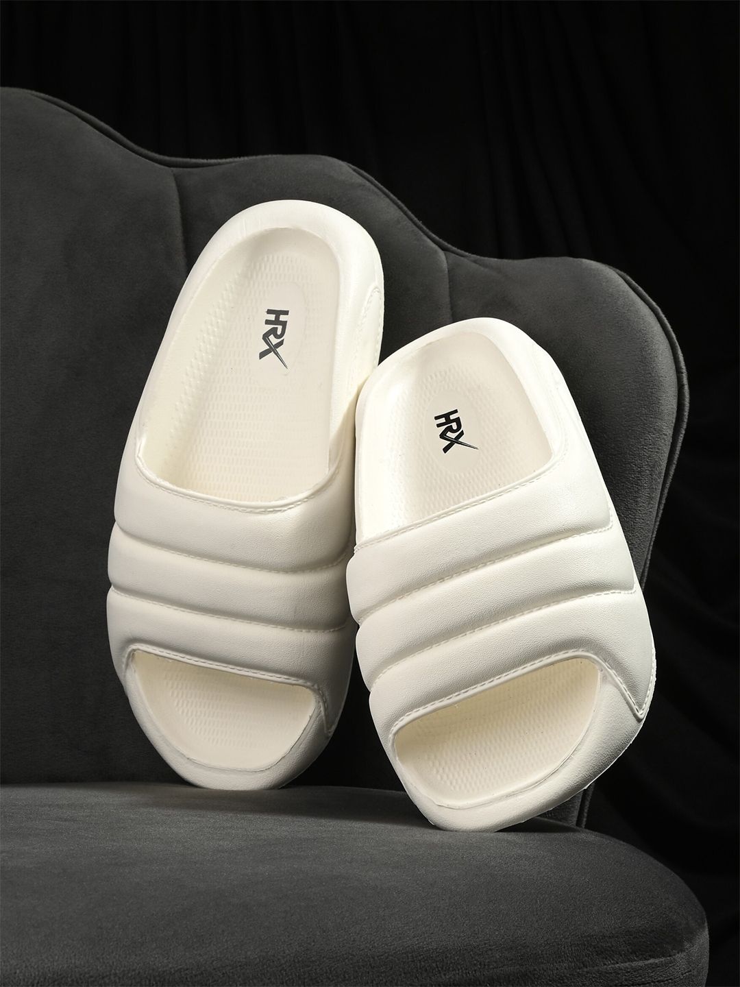 HRX by Hrithik Roshan Women White Textured Rubber Sliders