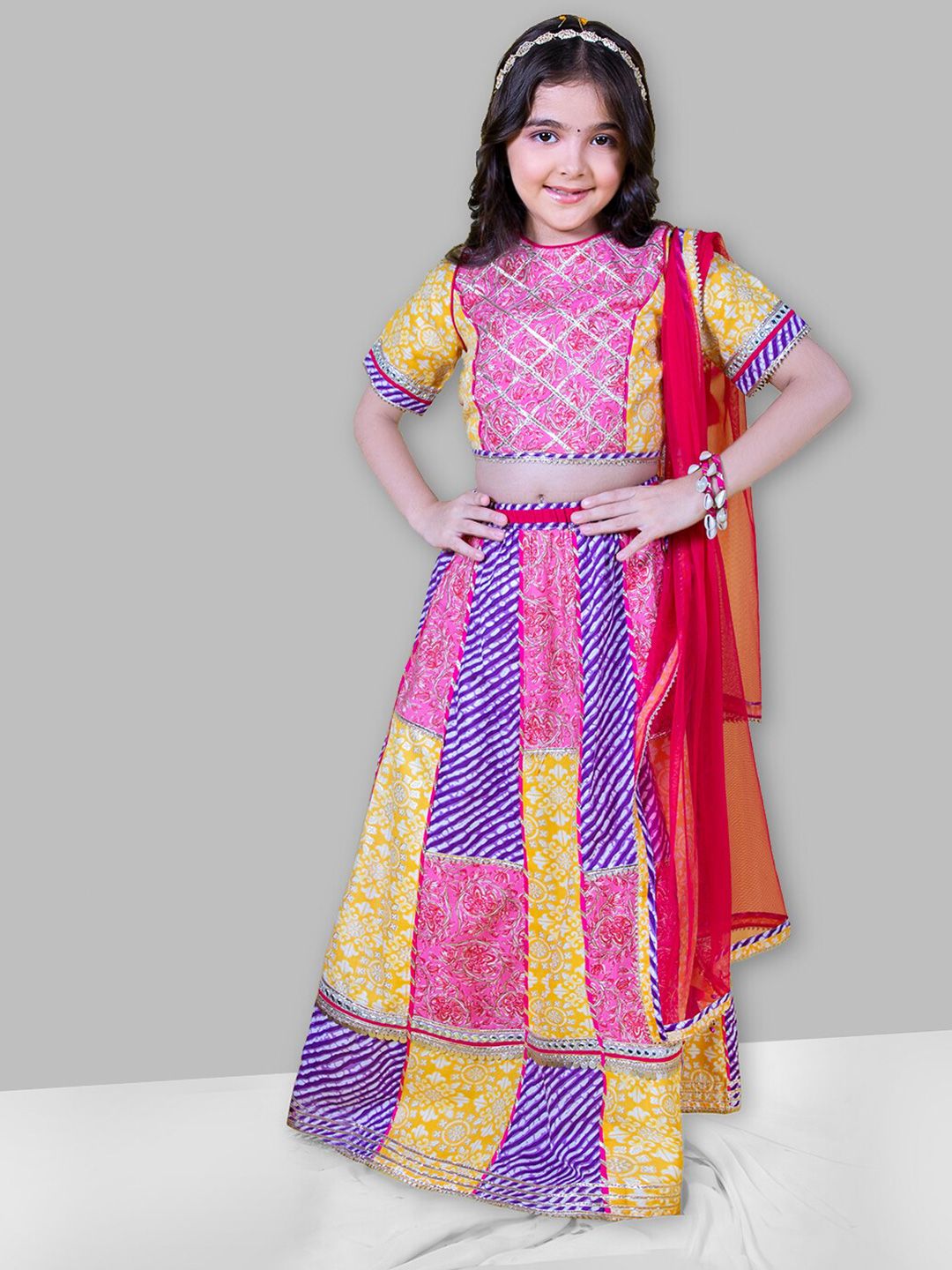 Naughty Ninos Girls Embellished Ready To Wear Lehenga & Blouse With Dupatta Price in India