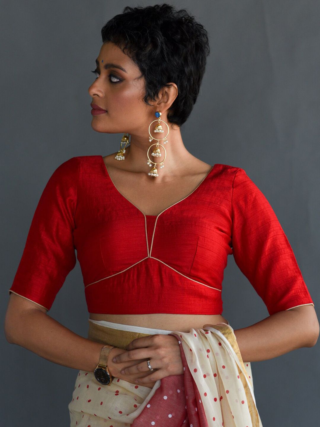 Buy Suta Contrast-Piping Saree Blouse - Saree Blouse for Women