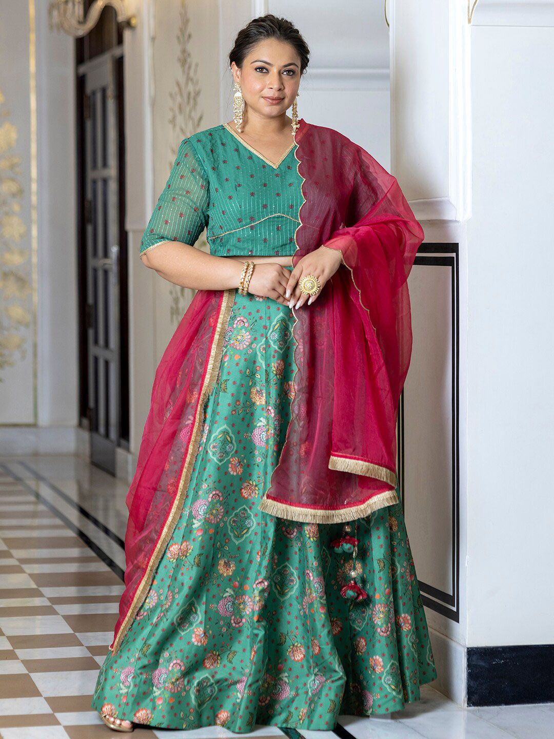 XL LOVE by Janasya Plus Size Printed Ready to Wear Lehenga & Blouse With Dupatta Price in India