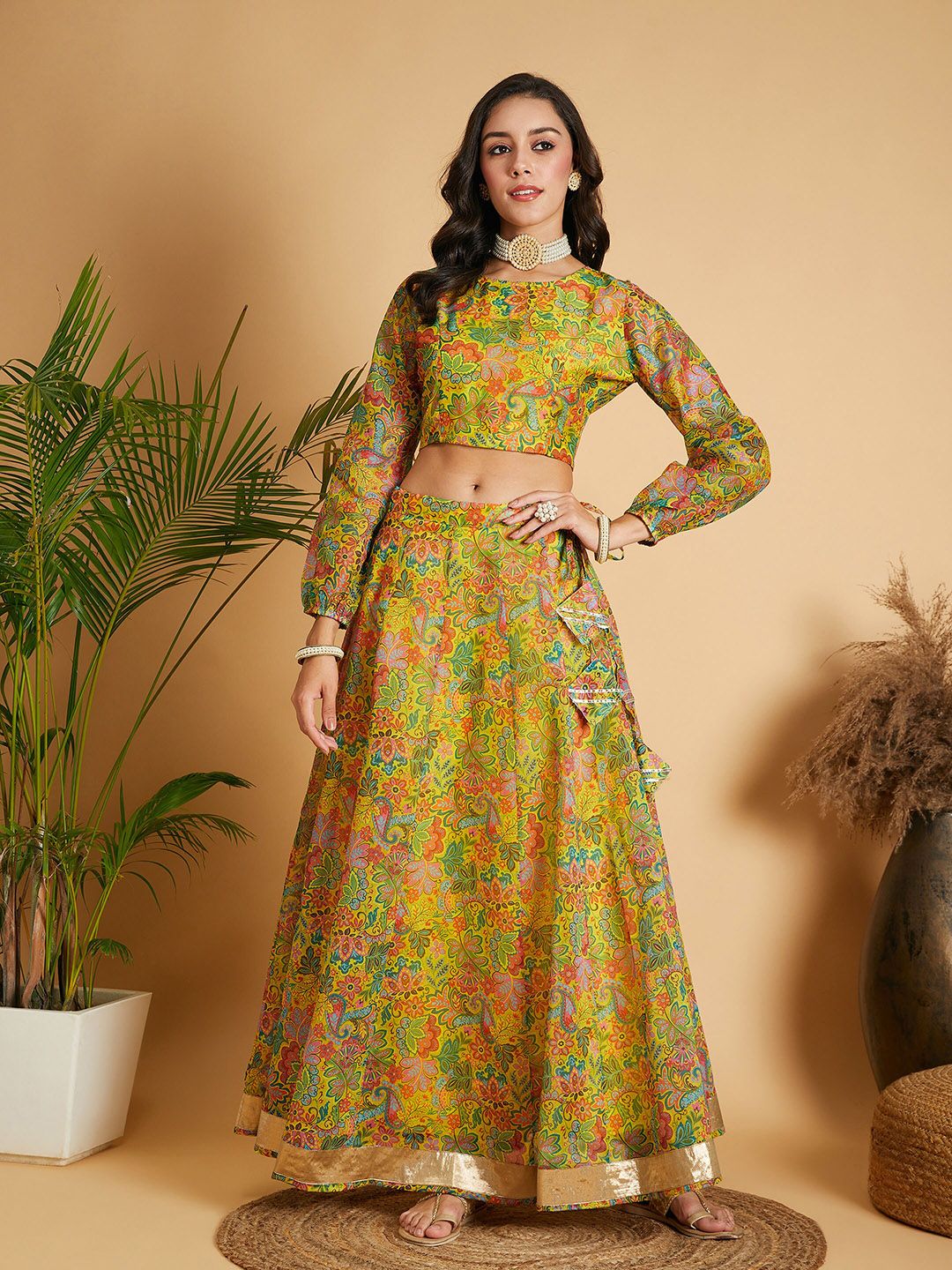 Shae by SASSAFRAS Floral Printed Ready to Wear Lehenga & Blouse Price in India