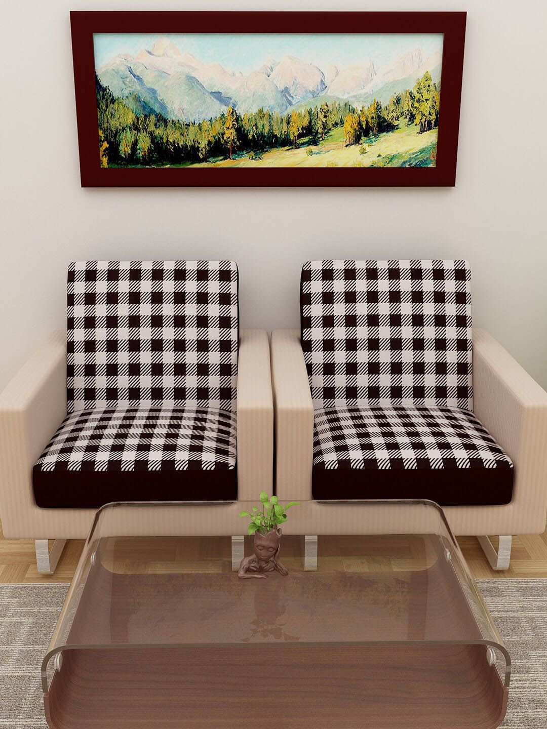 DREAM CARE Black & White Printed 2-Seater Sofa Covers