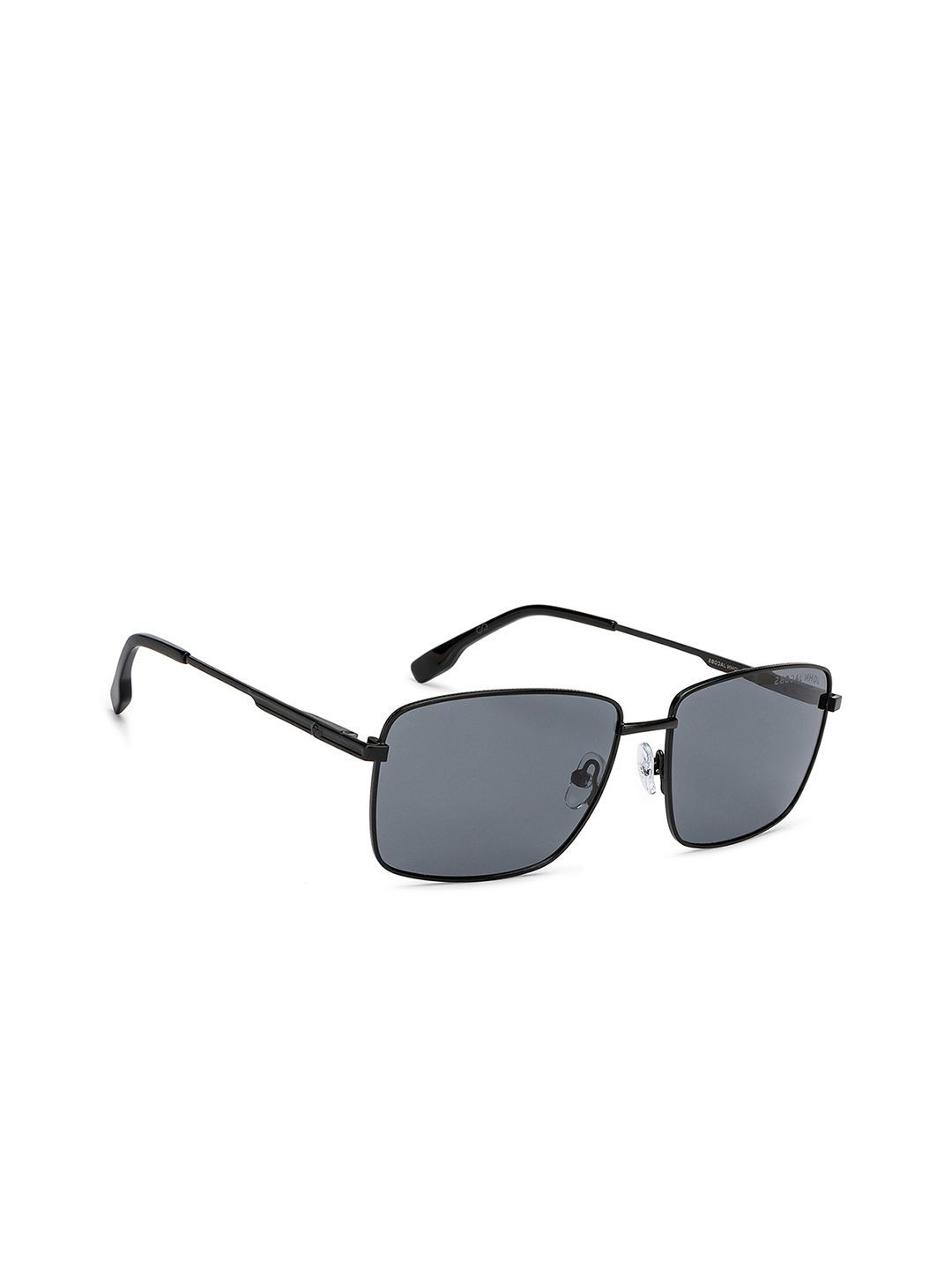 John Jacobs Unisex Grey Lens & Black Rectangle Sunglasses with Polarised and UV Protected Lens