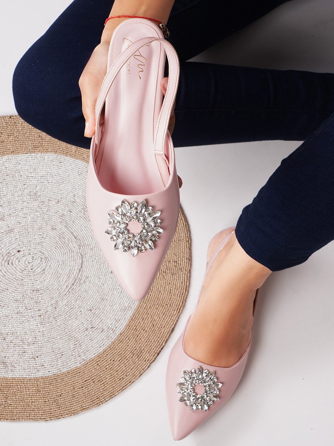 JM Looks Embellished Pointed Toe Mules Price in India