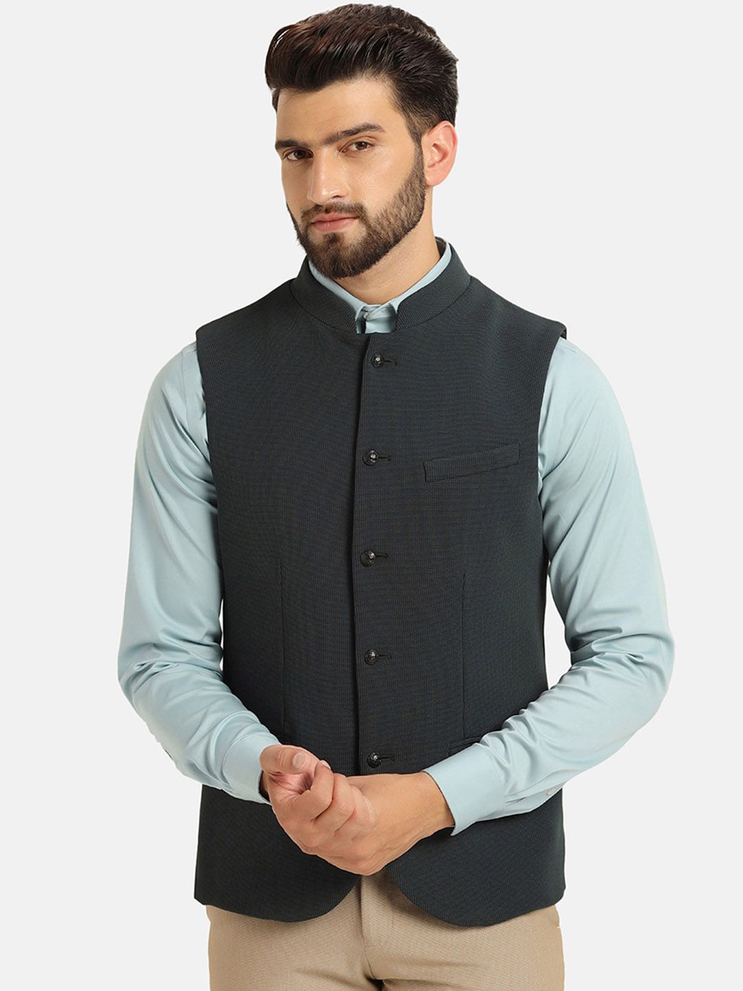 Blackberrys Single-Breasted Woven Design Slim Fit Nehru Jacket