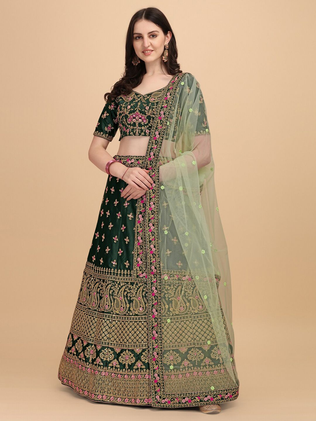 Mitera Embroidered V-Neck Semi-Stitched Lehenga & Unstitched Blouse With Dupatta Price in India