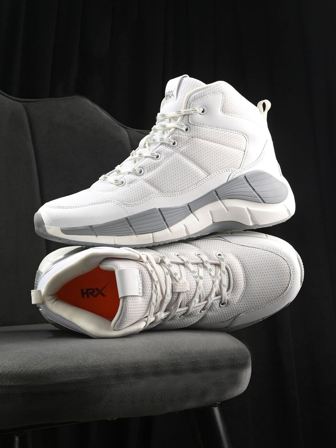 HRX by Hrithik Roshan Men White Mid-Top Lace-Up Basketball Shoes