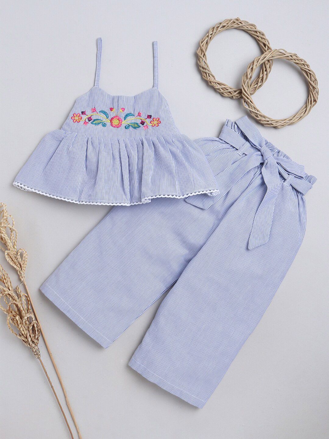 Knitting Doodles Girls Striped Cotton Top With Pyjamas