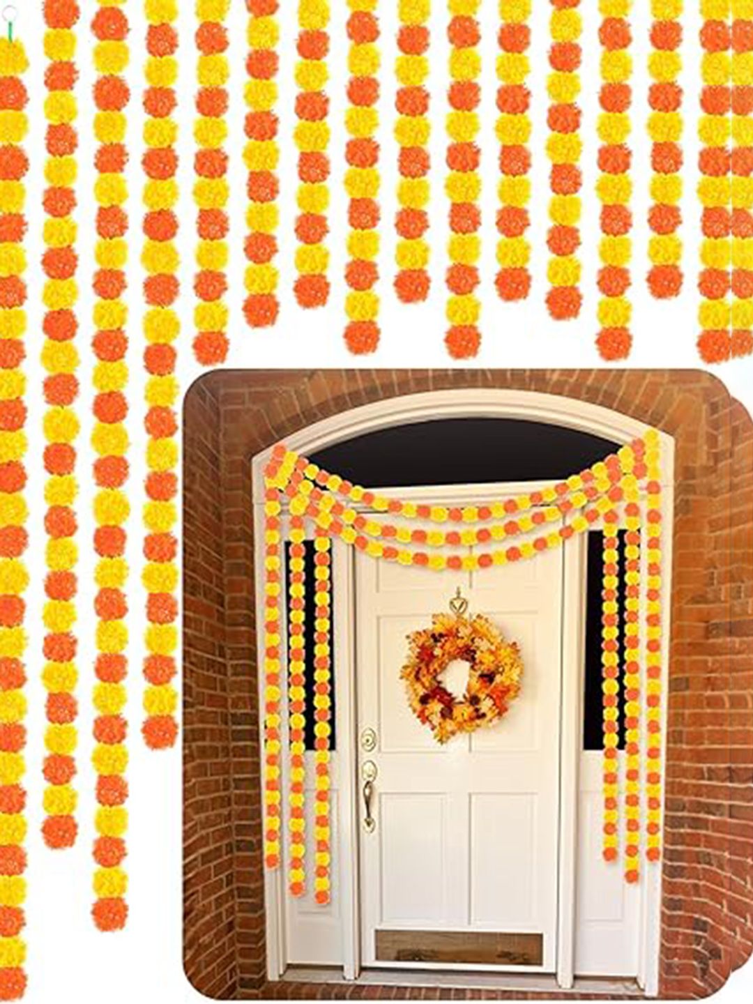 BS AMOR Yellow & Orange 6-Pieces Marigold Flower Garlands