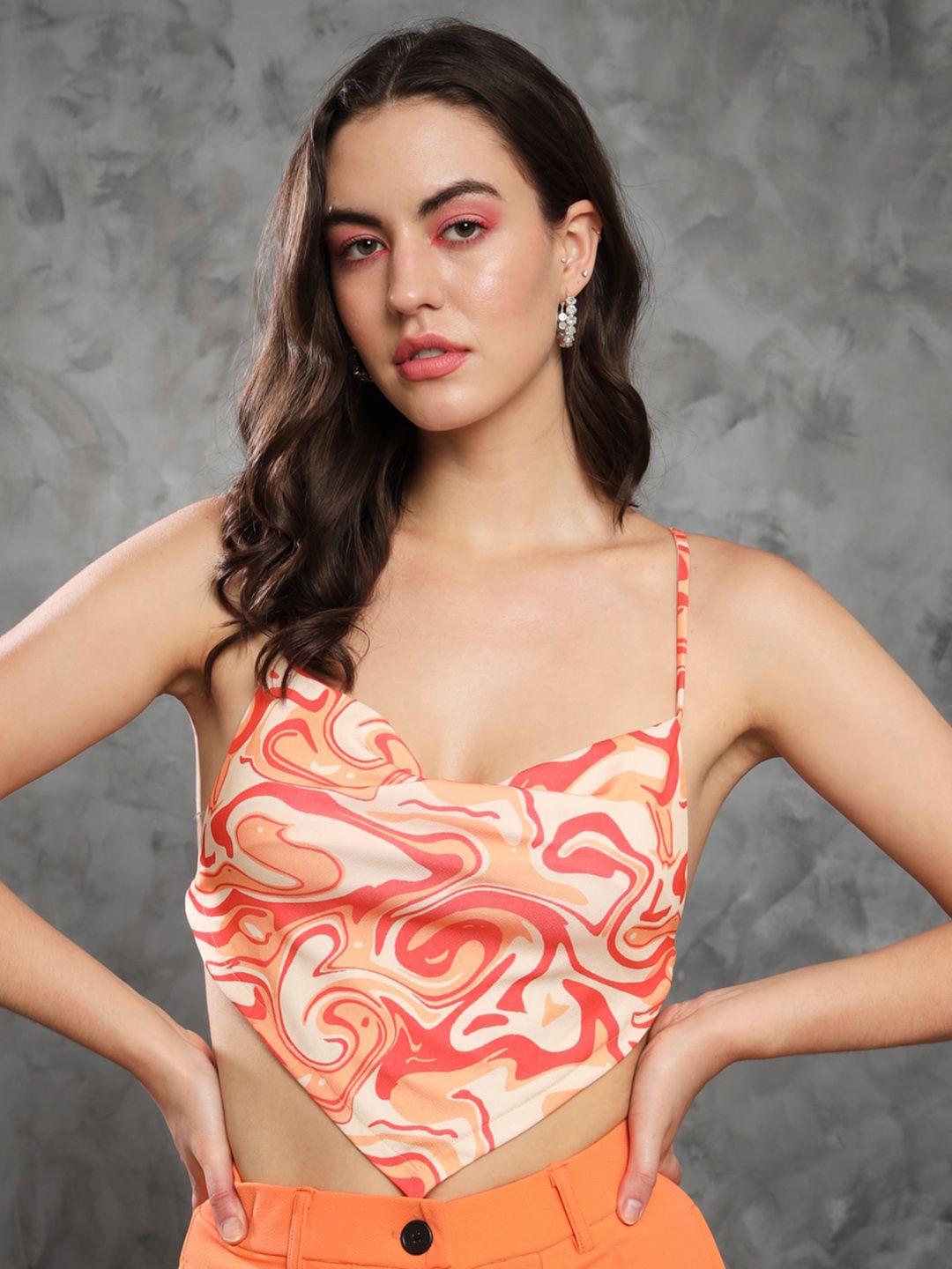 MAZIE Shoulder Straps Printed Styled Back Crop Top Price in India