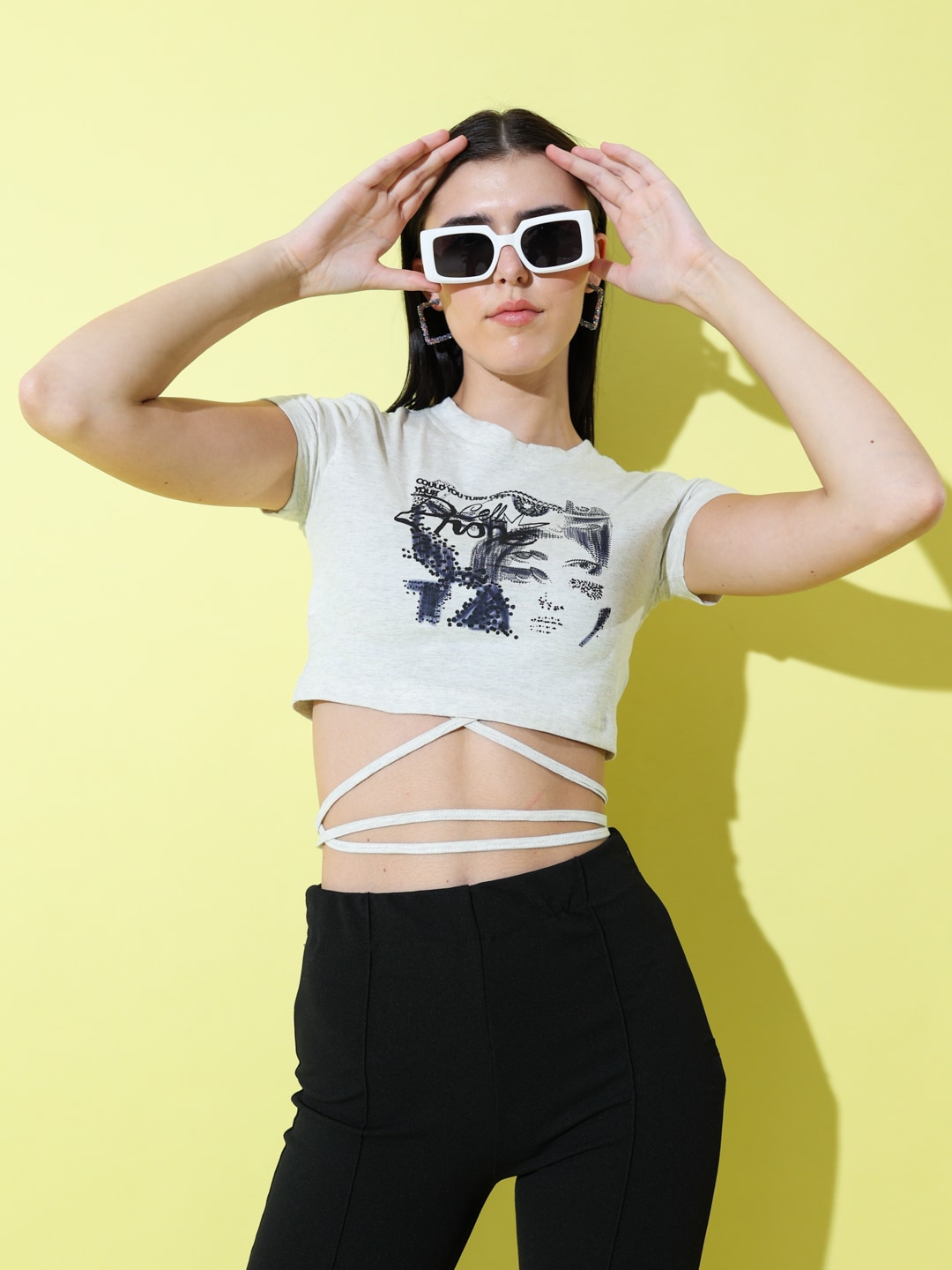 Stylecast X Hersheinbox Graphic Printed Crop Top Price in India
