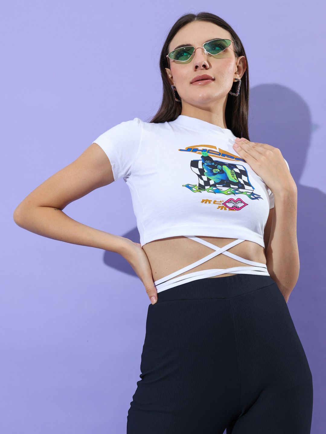 Stylecast X Hersheinbox Pure Cotton Graphic Printed Crop Top