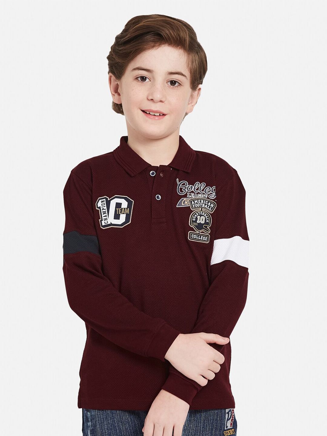 Octave Boys Typography Printed Polo Collar Long Sleeves Cotton T-shirt