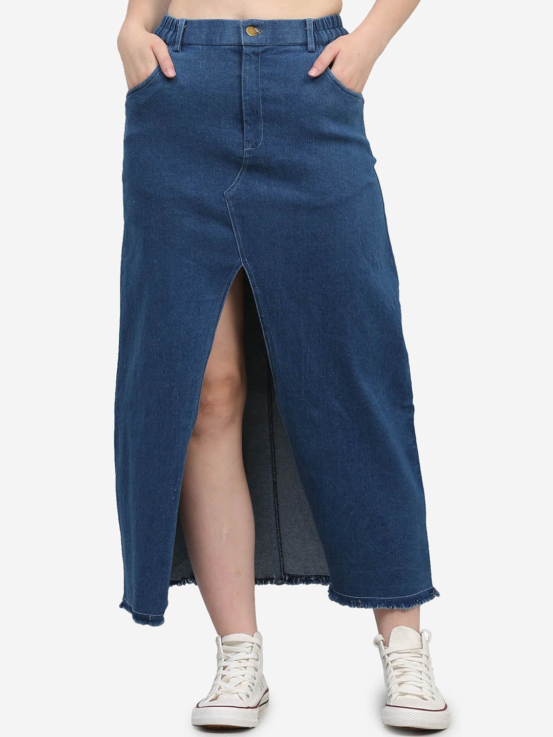 SUMAVI-FASHION Denim Front Slit Maxi Skirt Price in India