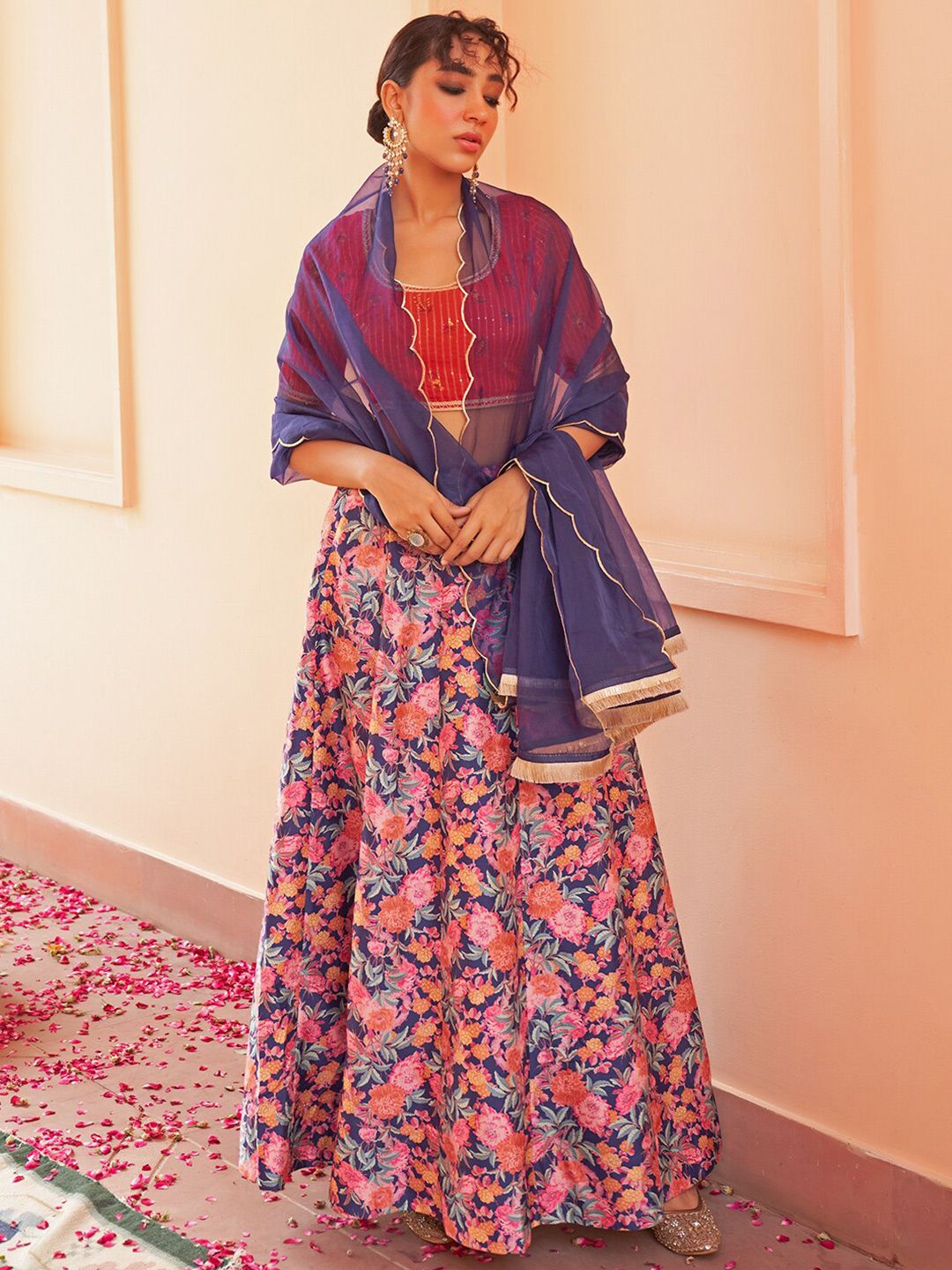 Janasya Floral Printed Ready to Wear Lehenga & Blouse With Dupatta Price in India