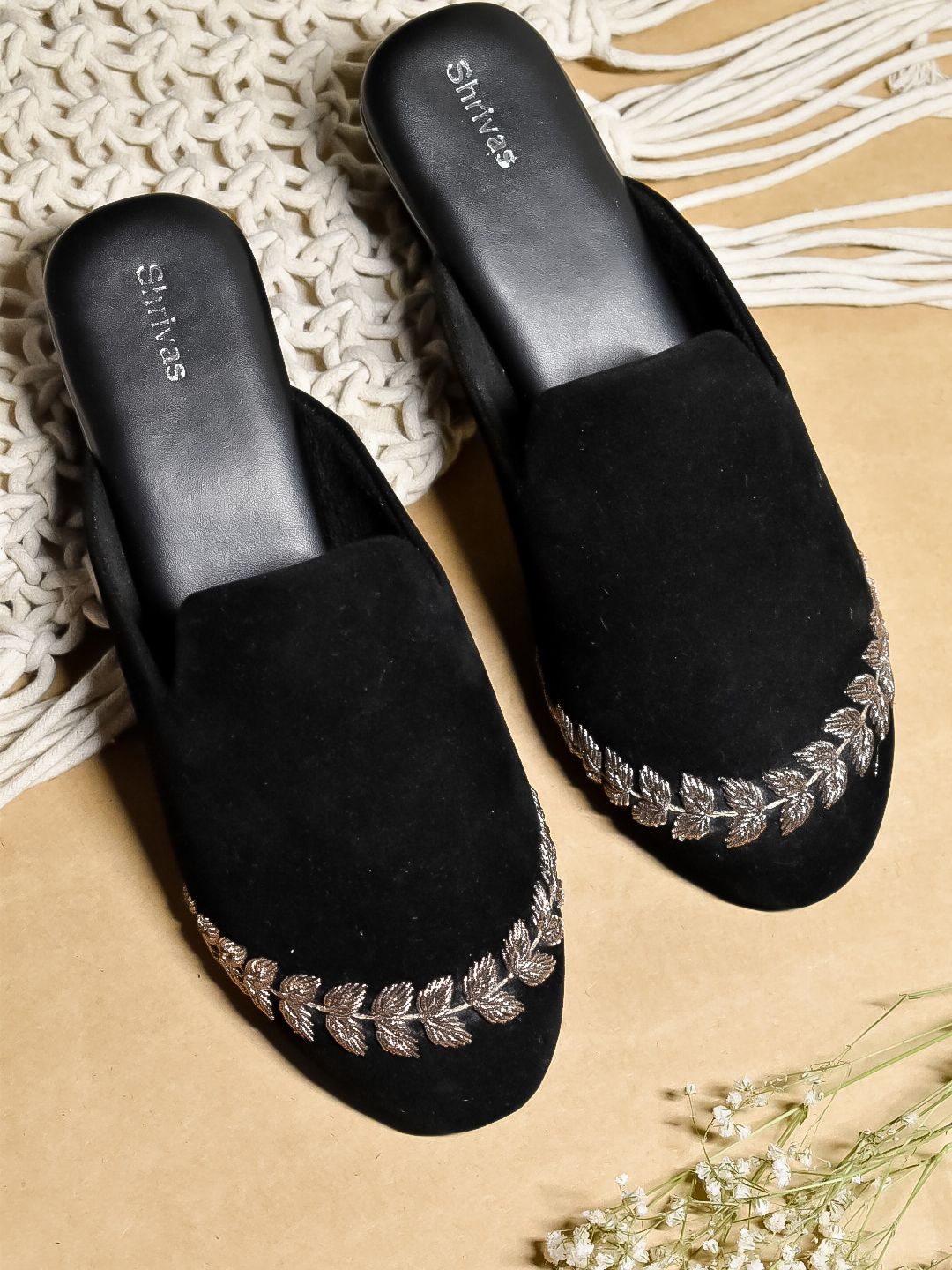 SHRIVAS BY ARCHITA MEHTA Embellished Velvet Ethnic Block Mules