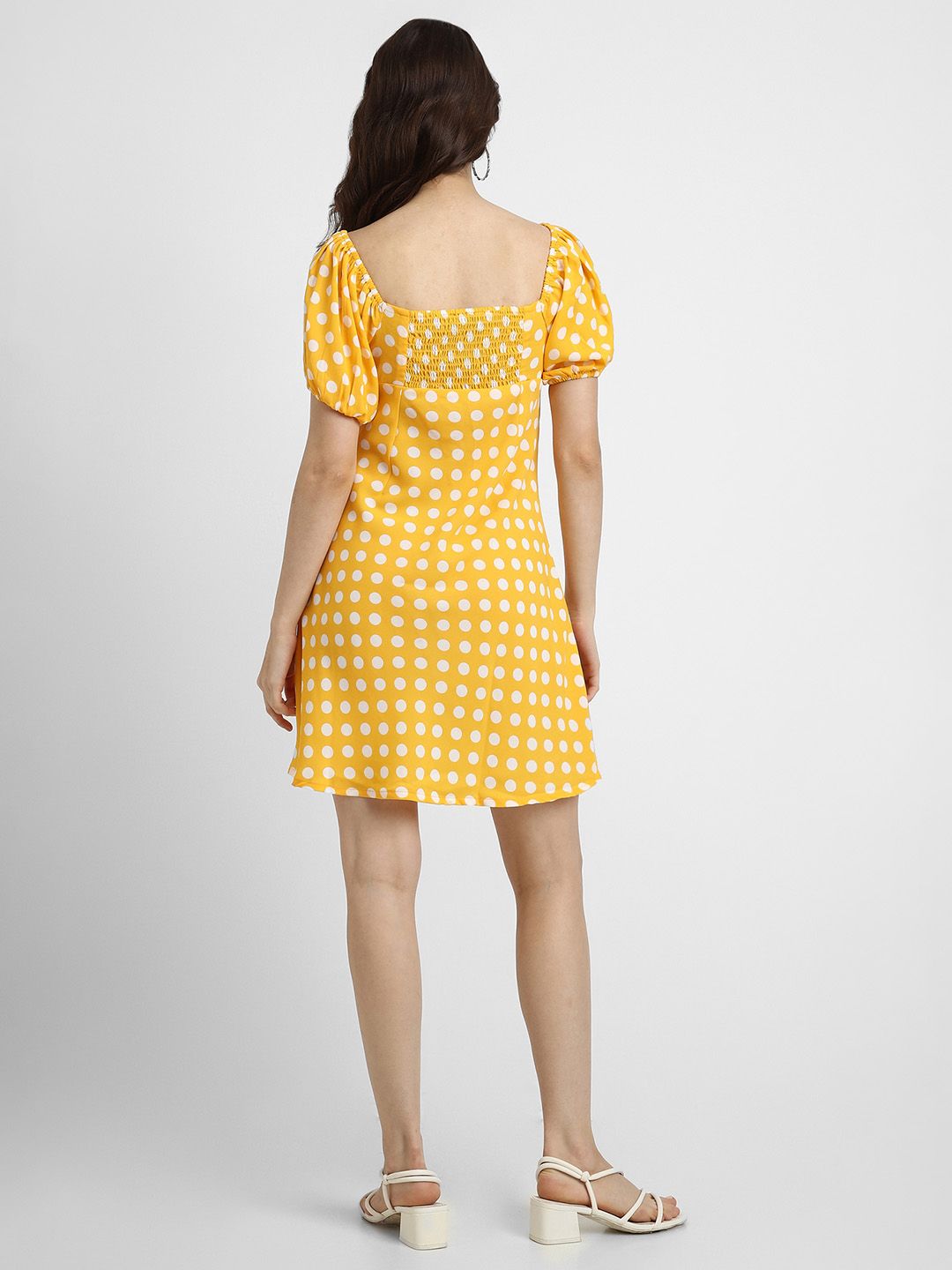 Buy FOREVER 21 Yellow Polka Dots Printed Puff Sleeves Smocked A-Line Mini  Dress - Dresses for Women 25109782 | Myntra