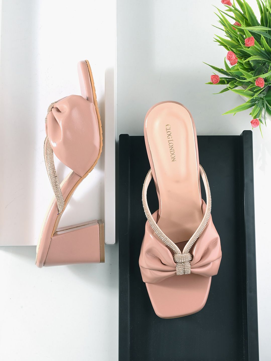 CLOG LONDON Embellished Open Toe Block Heels