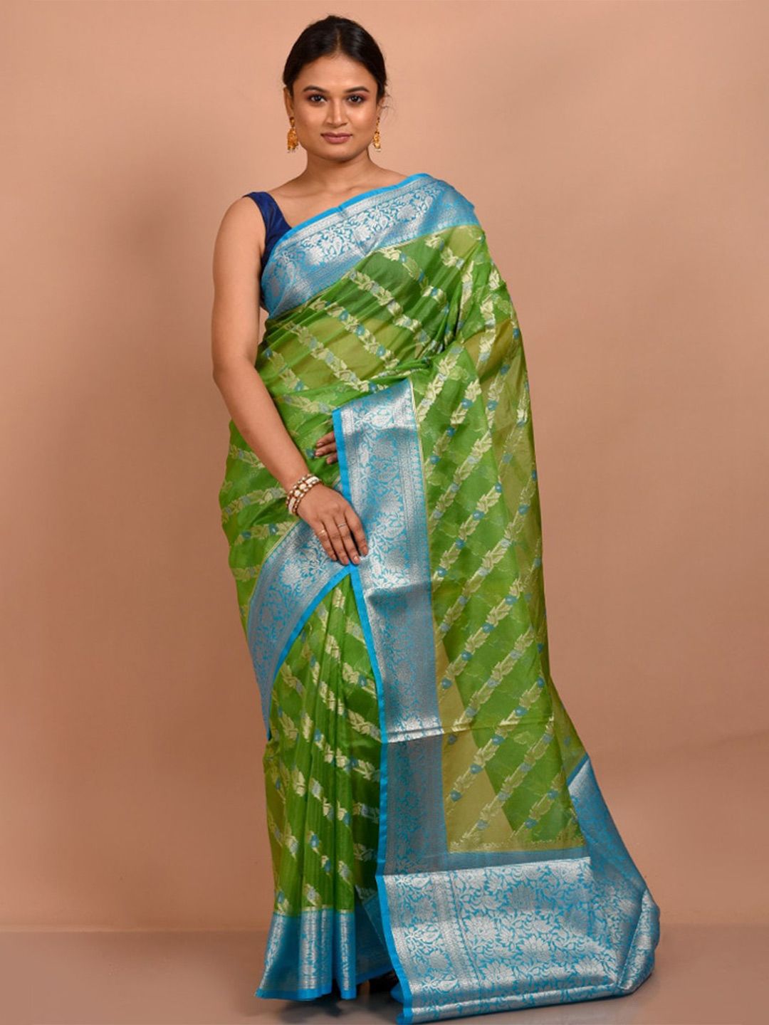 AllSilks Ethnic Motifs Woven Design Zari Organza Saree