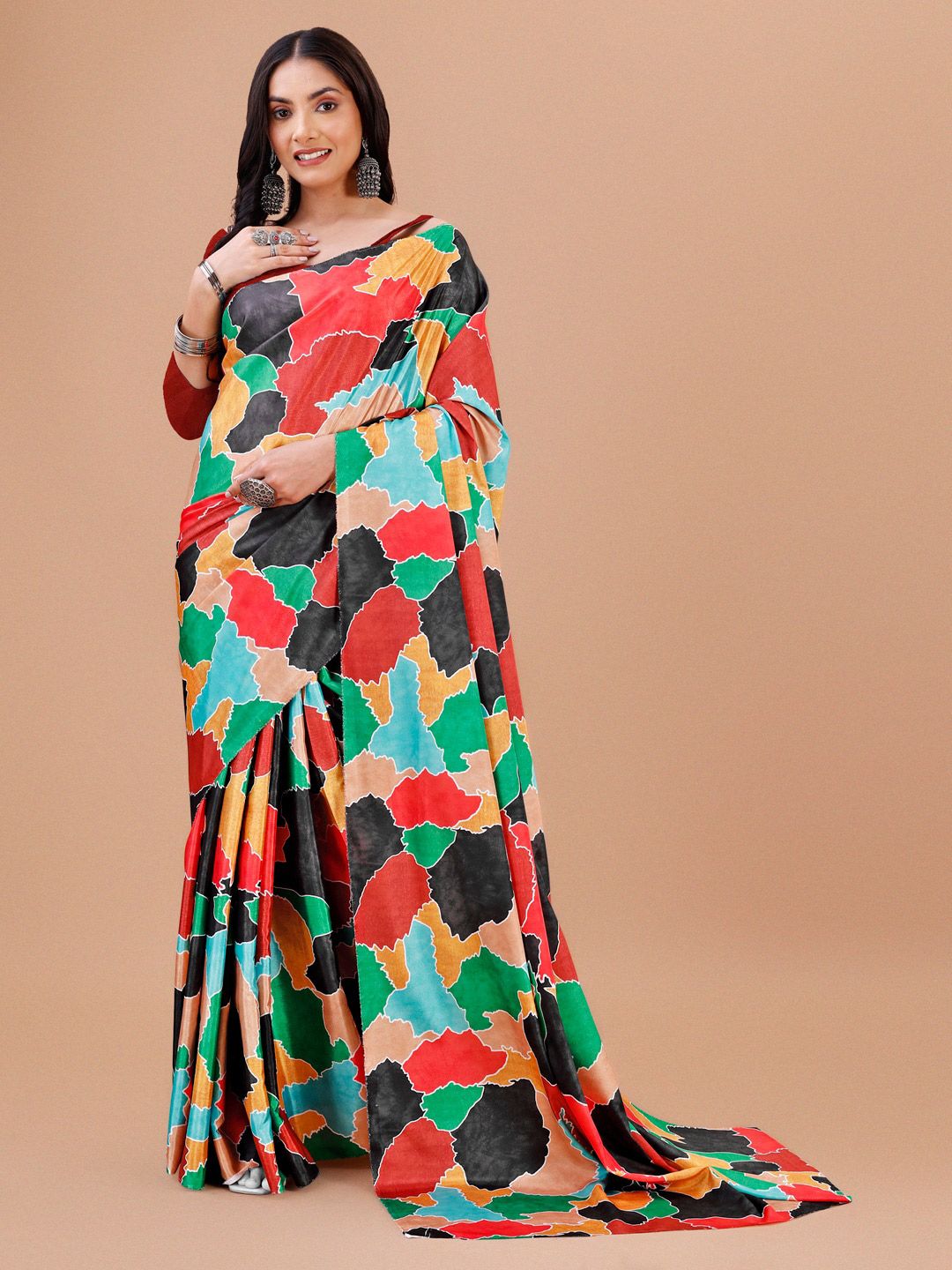 Indian Fashionista Abstract printed Silk Blend Ikat Saree Price in India