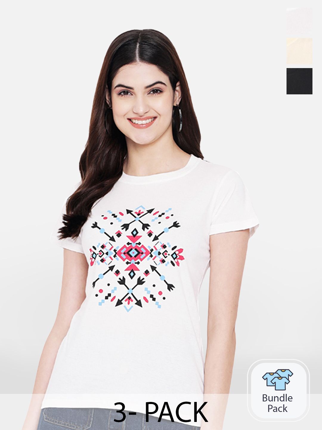 Fabflee Pack of 3 Printed Cotton Regular Fit T-shirts