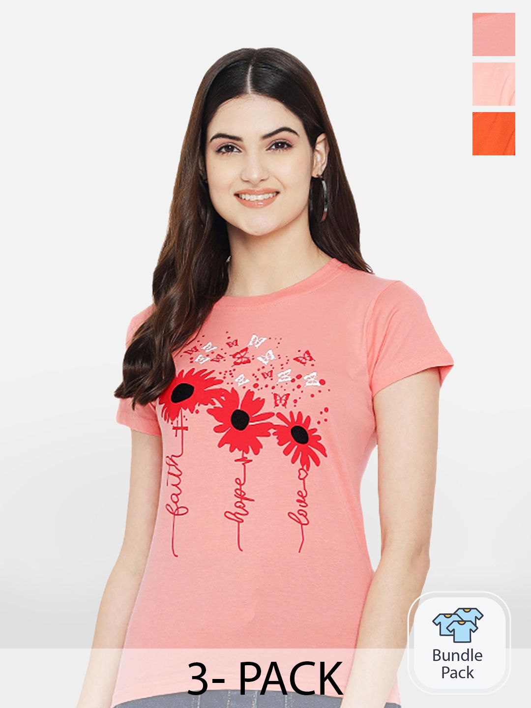 Fabflee Women Multicoloured 3 Printed T-shirt