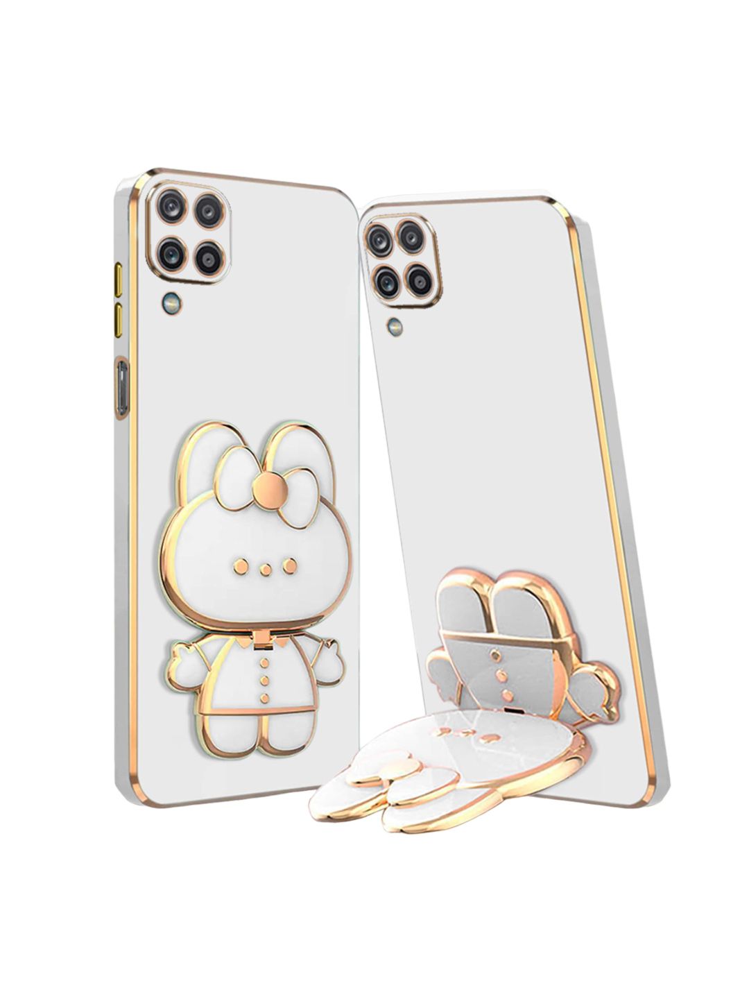 Karwan 3D Cat Samsung A12 Back Case With Mirror Folding Stand