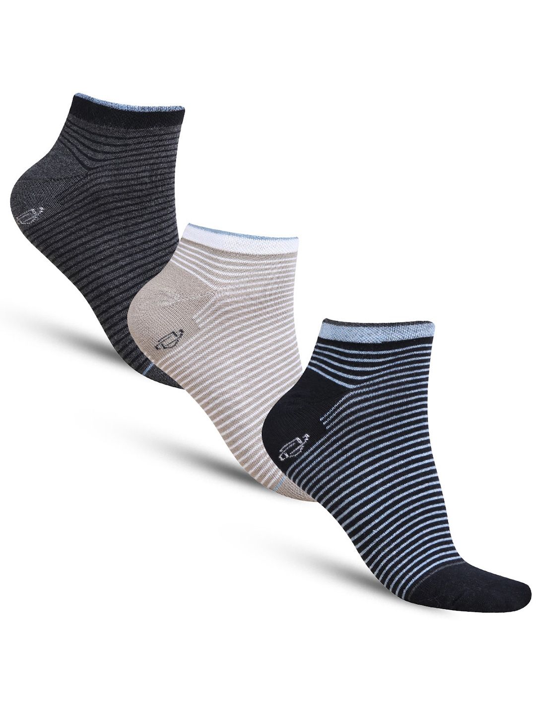 Dollar Socks Men Set Of 3 Assorted Striped Cotton Ankle Length Socks