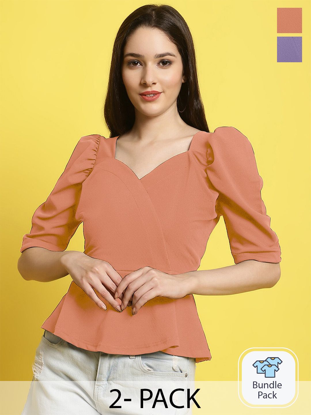 Fabflee Pack Of 2 Puff Sleeve Tops Price in India